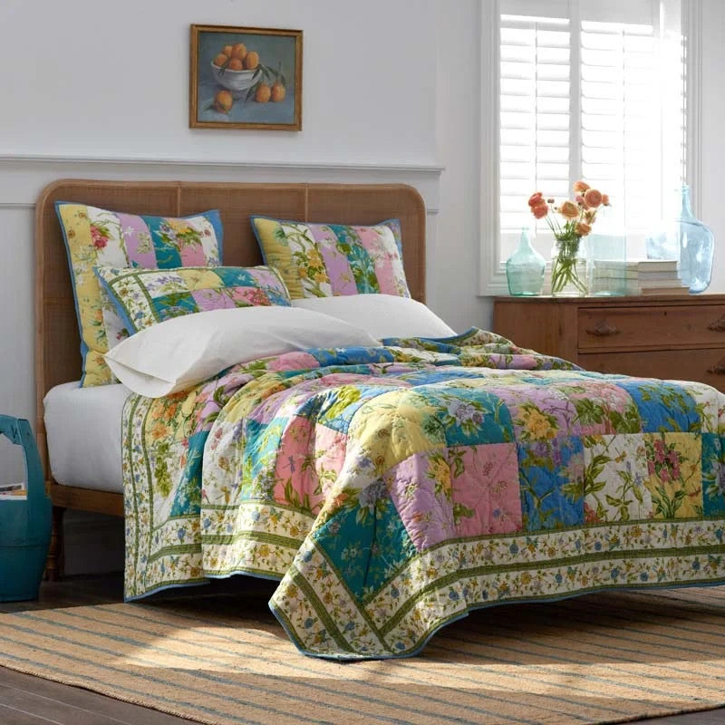 The Company Store Darla Patchwork Quilt Cotton Floral Multi Handmade brand New